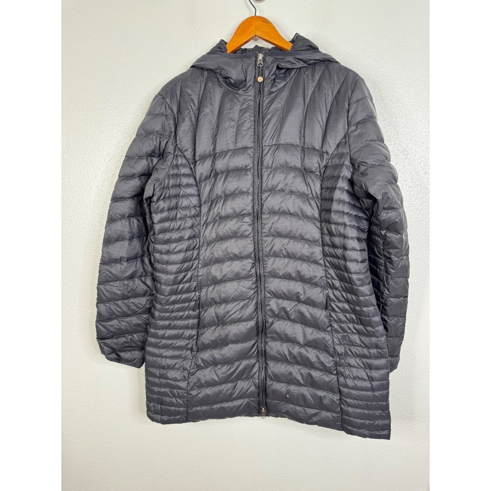 Eddie Bauer Womens XL Black Down Puffer Parka Hooded Quilted Jacket Coat